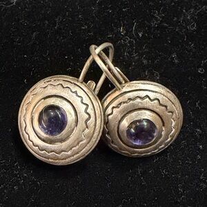 Lisa Jenks 925 Sterling Silver Purple/blue Stone Disc Drop Earrings